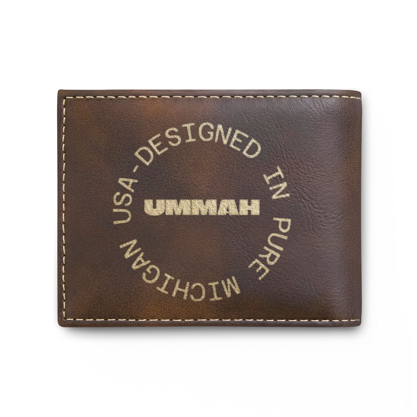 Charity Increases Wealth Bi-Fold Wallet — 'Ummah' USA-Designed Leather Cardholder