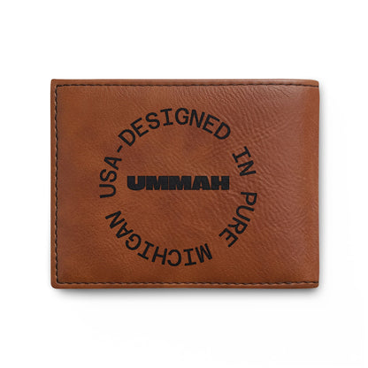 Charity Increases Wealth Bi-Fold Wallet — 'Ummah' USA-Designed Leather Cardholder