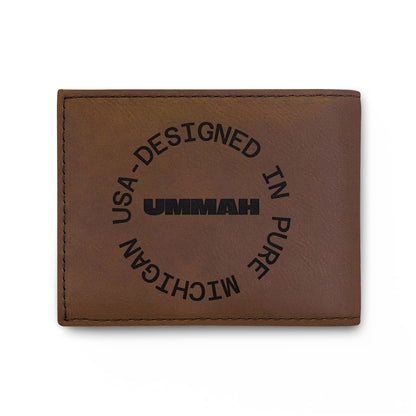 Charity Increases Wealth Bi-Fold Wallet — 'Ummah' USA-Designed Leather Cardholder