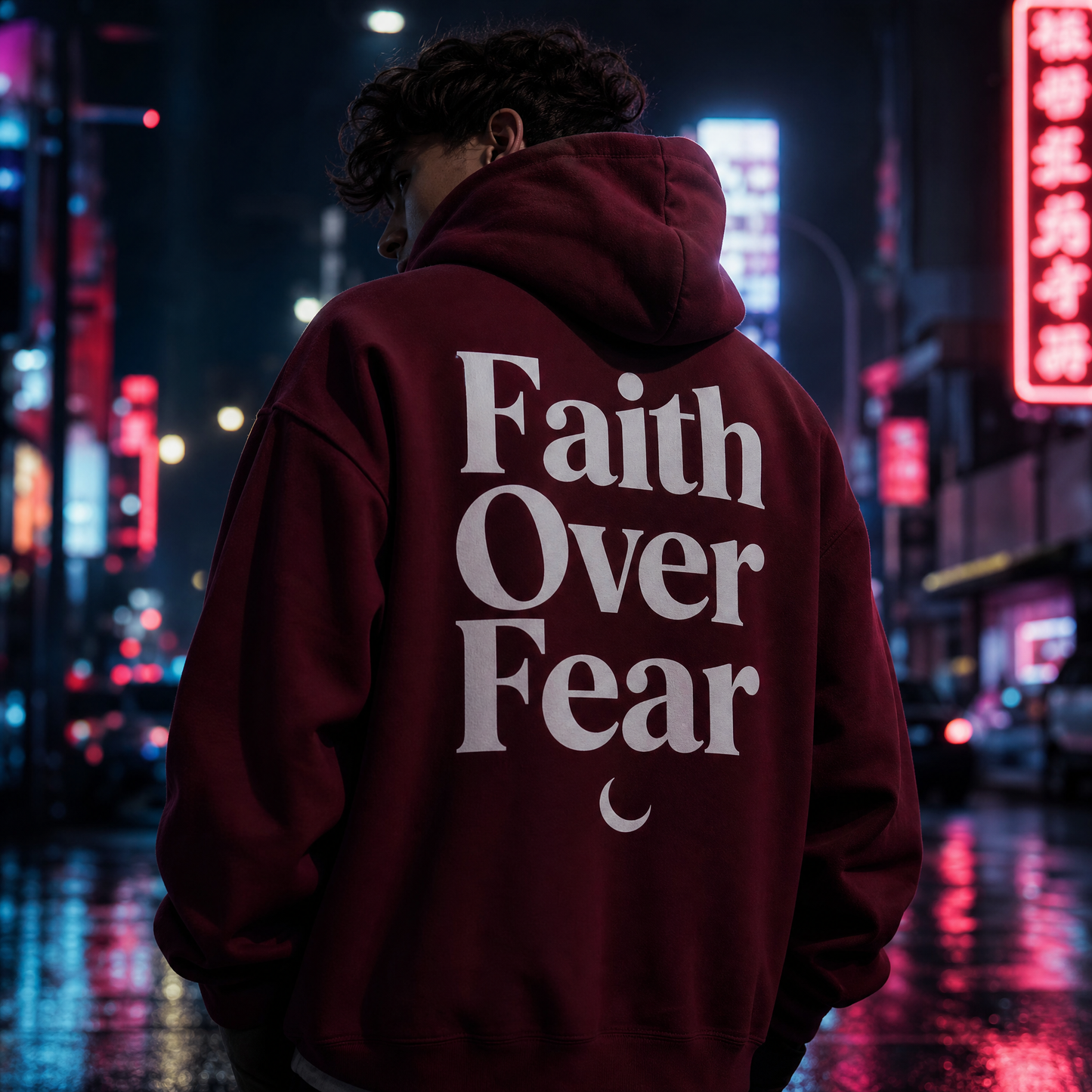 Faith Over Fear Urban Hoodie: Empowerment in Burgundy